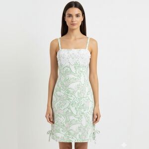 Lilly Pulitzer Original Frog Print Crochet trim Pink Green white Dress sz 8